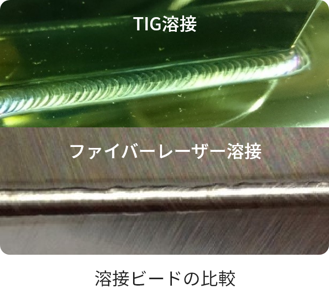 溶接ビードの比較(TIG溶接とファイバーレーザー溶接)
